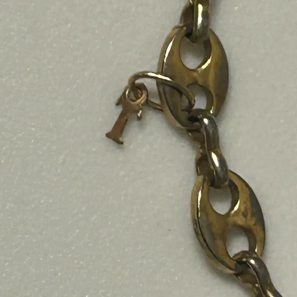 24K HGE Vintage Gold Chain Bracelet Oval Link with Charm - Picture 7 of 10